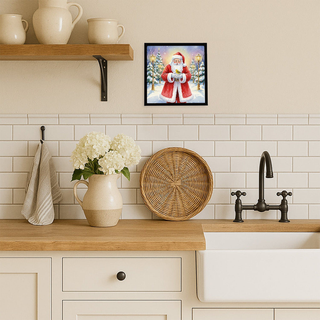 Yellowhammer with Santa Claus Framed Metal Print Bathroom, Kitchen, Office, Home Decor Wall Art Ready to Hang, Square, 8X8