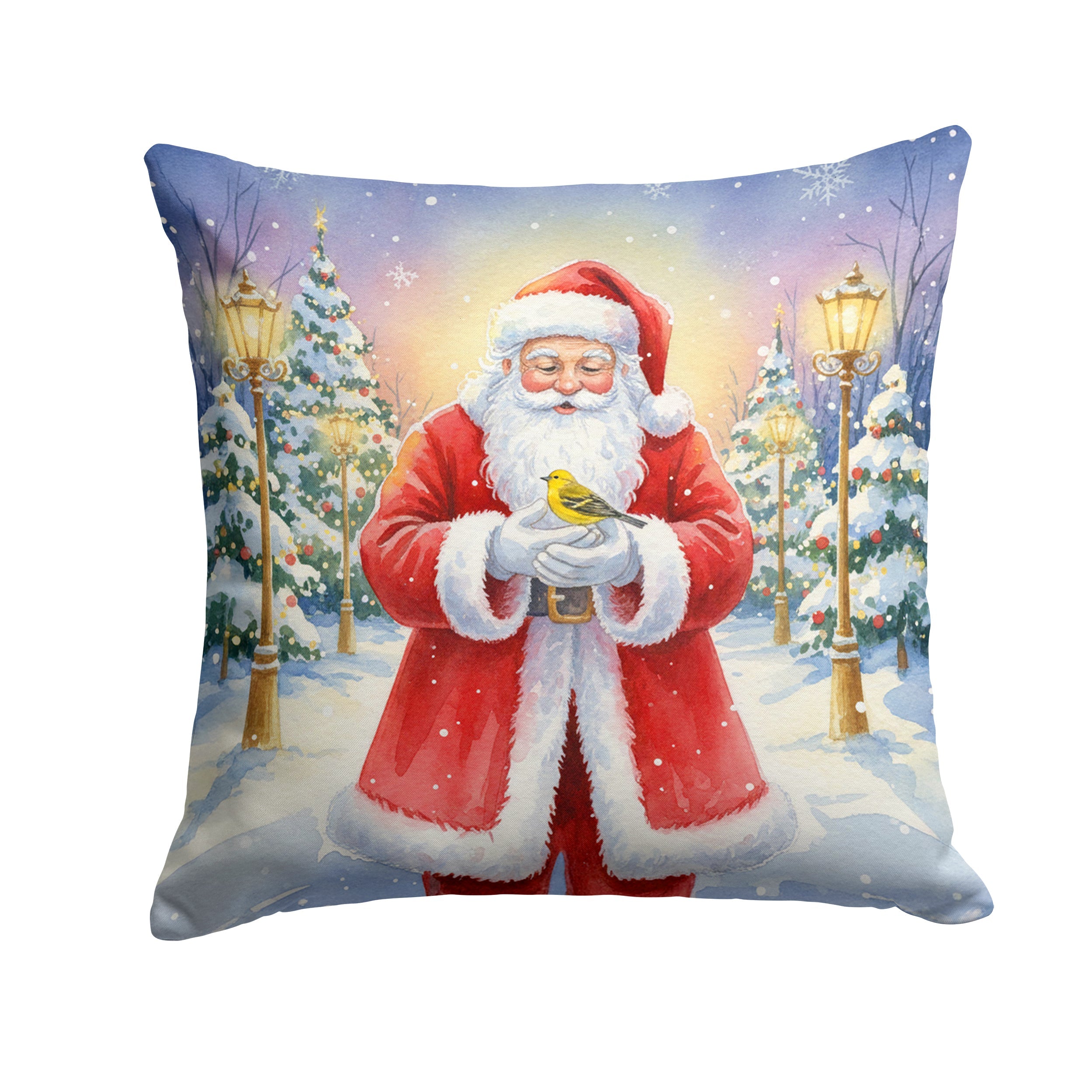 Yellowhammer with Santa Claus Decorative Throw Pillow 18x18 Indoor Outdoor Accent Cushion, Fabric Cover with Insert for Sofa, Bed, Porch & Living Room