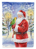 Yellow Naped Amazon with Santa Claus House Flag 28x40 Porch Sleeve Pole Decorative Outside Yard Banner Artwork Wall Hanging, Polyester