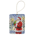 Yellow Naped Amazon with Santa Claus Porcelain Ornament Christmas Tree Hanging Decorations for Home Christmas Holiday, Rectangle, Gift, Multicolor