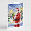 Yellow Naped Amazon with Santa Claus Greeting Cards Pack of 8 Blank Cards with Envelopes Whimsical A7 Size 5x7
