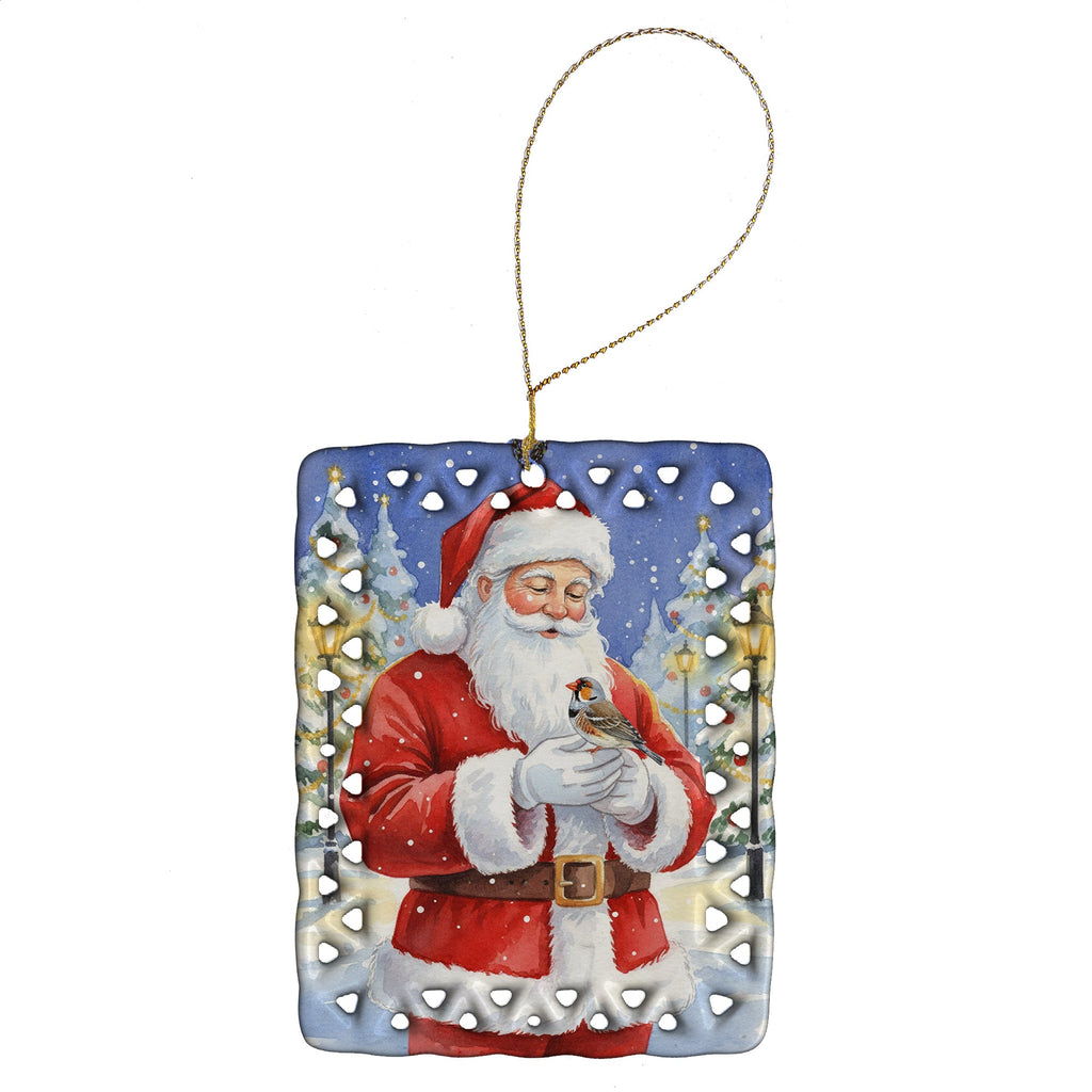 Zebra Finch with Santa Claus Porcelain Ornament Christmas Tree Hanging Decorations for Home Christmas Holiday, Rectangle, Gift, Multicolor