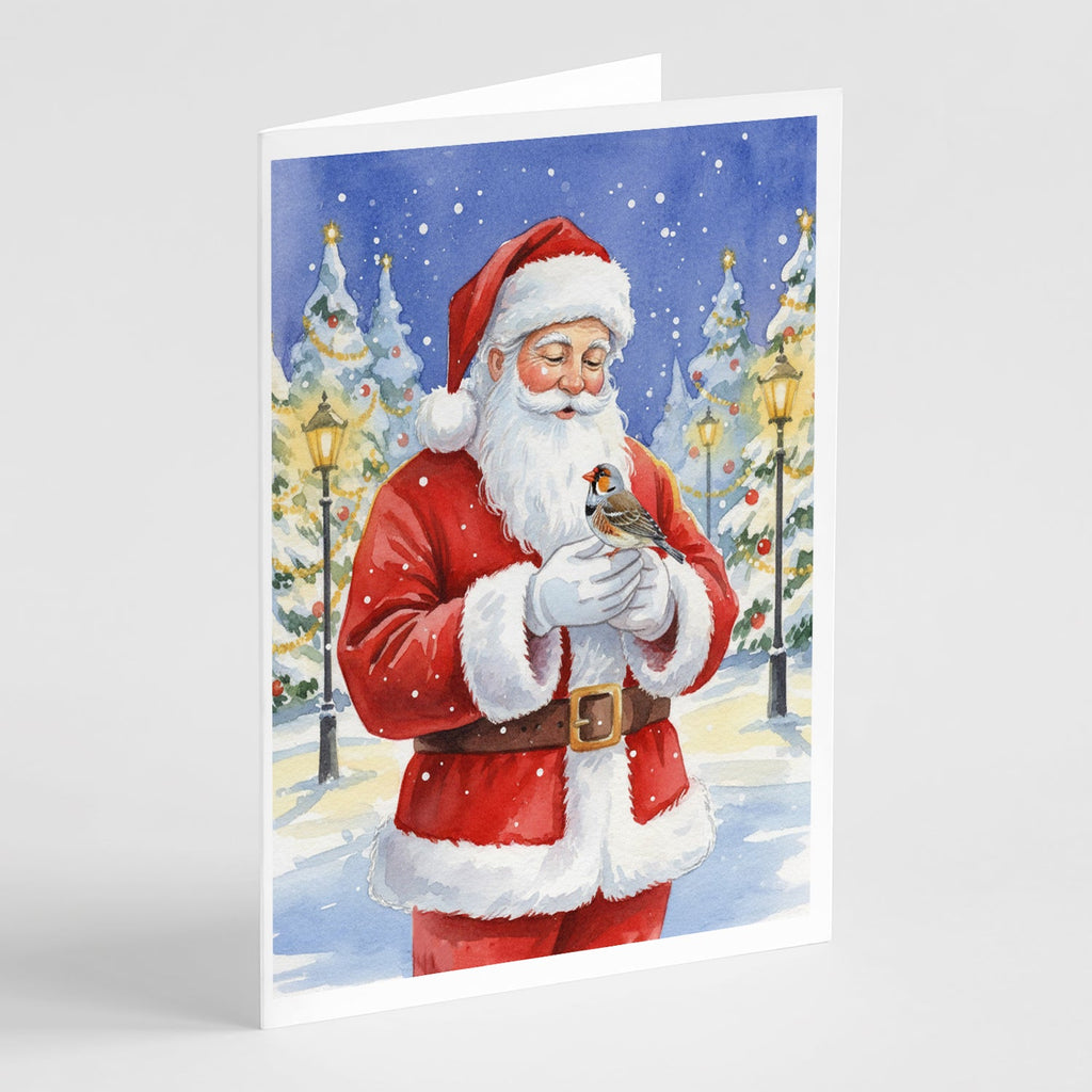 Zebra Finch with Santa Claus Greeting Cards Pack of 8 Blank Cards with Envelopes Whimsical A7 Size 5x7
