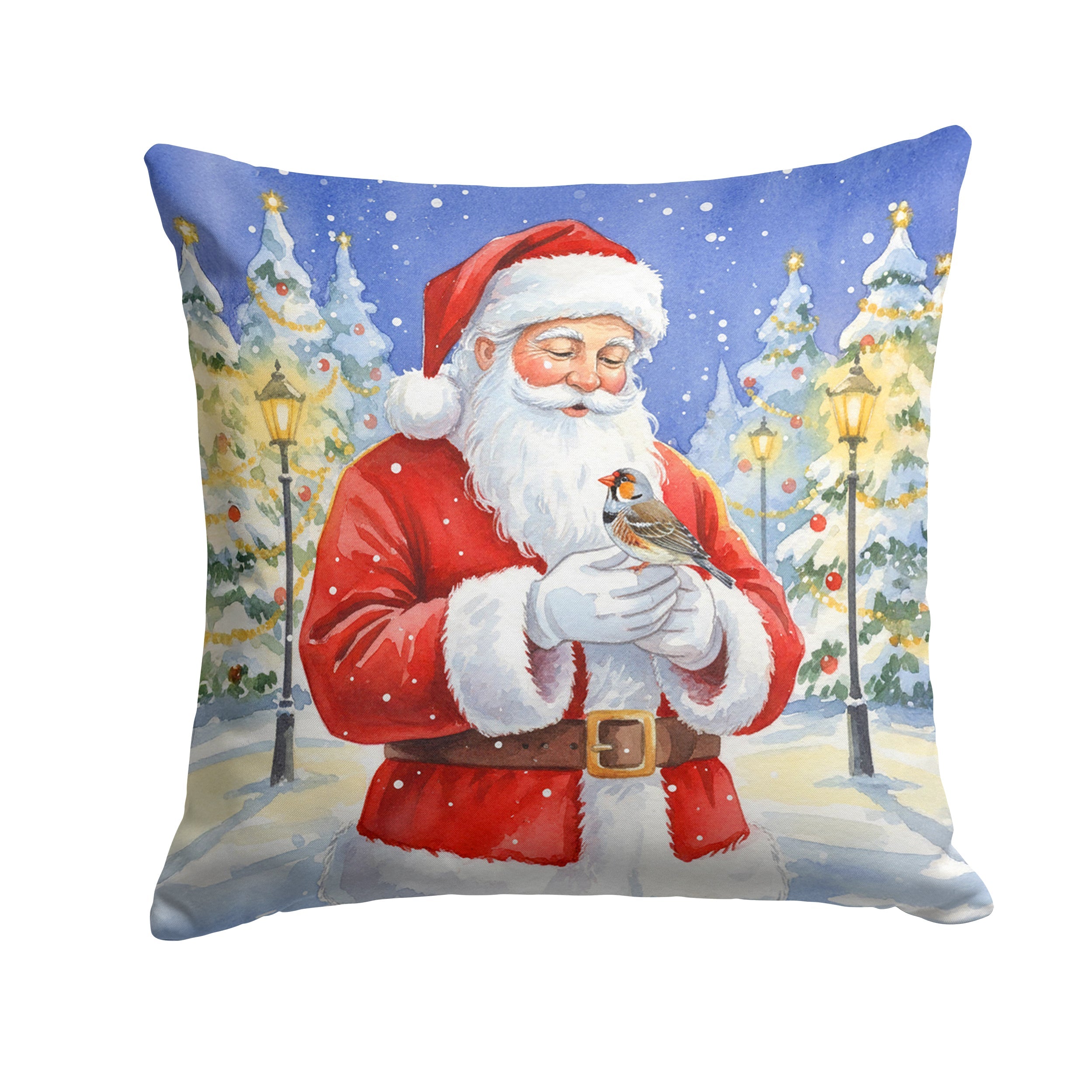 Zebra Finch with Santa Claus Decorative Throw Pillow 14x14 Indoor Outdoor Accent Cushion, Fabric Cover with Insert for Sofa, Bed, Porch & Living Room