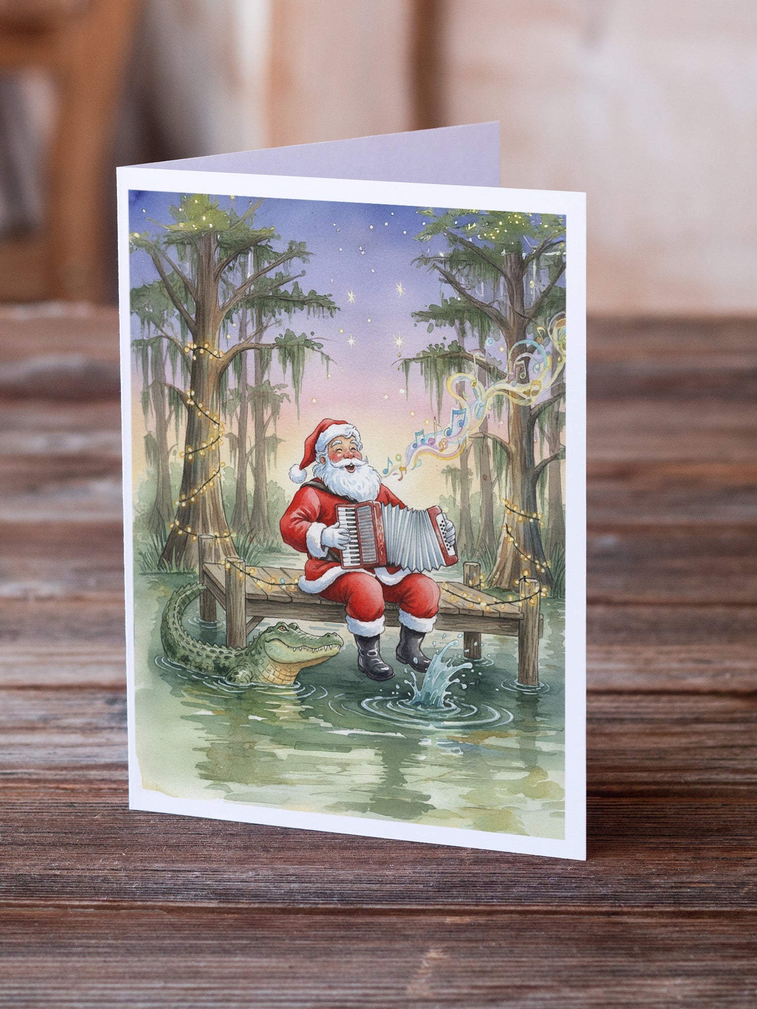Cajun Santa Claus and the Accordion Gator Christmas Greeting Cards Pack of 8 Blank Cards with Envelopes Whimsical A7 Size 5x7