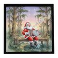 Cajun Santa Claus and the Accordion Gator Christmas Framed Metal Print Bathroom, Kitchen, Office, Home Decor Wall Art Ready to Hang, Square, 8X8