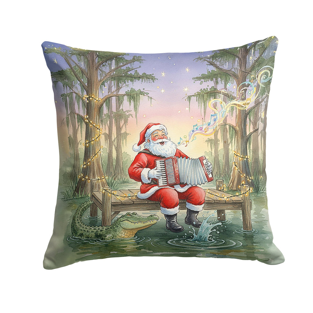Cajun Santa Claus and the Accordion Gator Christmas Decorative Throw Pillow 14x14 Indoor Outdoor Accent Cushion, Fabric Cover with Insert for Sofa, Bed, Porch & Living Room
