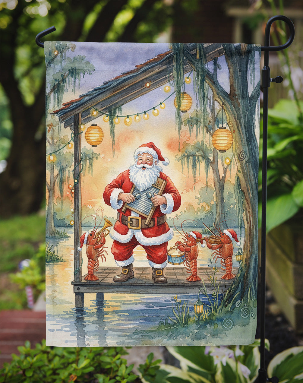 Cajun Santa Claus and the Crawfish Band Christmas Garden Flag Mailbox Decorative Yard Banner Outside Patio Artwork for Flower Beds, Garden Size, Multicolor