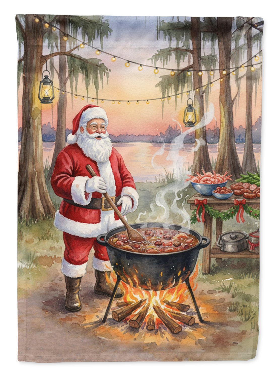 Cajun Santa Claus Cooking Gumbo Christmas House Flag 28x40 Porch Sleeve Pole Decorative Outside Yard Banner Artwork Wall Hanging, Polyester