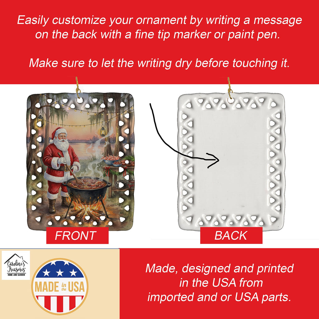 Cajun Santa Claus Cooking Gumbo Christmas Porcelain Ornament Christmas Tree Hanging Decorations for Home Christmas Holiday, Rectangle, Gift, Multicolor