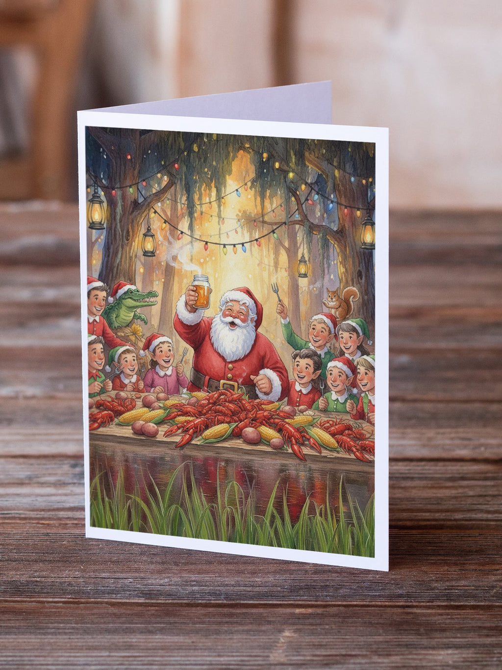 Cajun Santa Claus Crawfish Boil Christmas Greeting Cards Pack of 8 Blank Cards with Envelopes Whimsical A7 Size 5x7