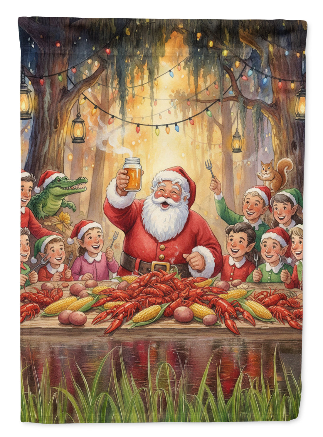Cajun Santa Claus Crawfish Boil Christmas Garden Flag Mailbox Decorative Yard Banner Outside Patio Artwork for Flower Beds, Garden Size, Multicolor