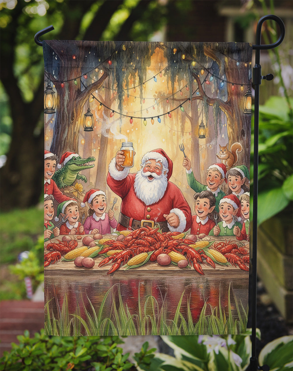 Cajun Santa Claus Crawfish Boil Christmas Garden Flag Mailbox Decorative Yard Banner Outside Patio Artwork for Flower Beds, Garden Size, Multicolor
