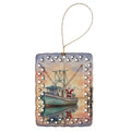 Cajun Santa Claus Decorating a Shrimp Boat Christmas Porcelain Ornament Christmas Tree Hanging Decorations for Home Christmas Holiday, Rectangle, Gift, Multicolor
