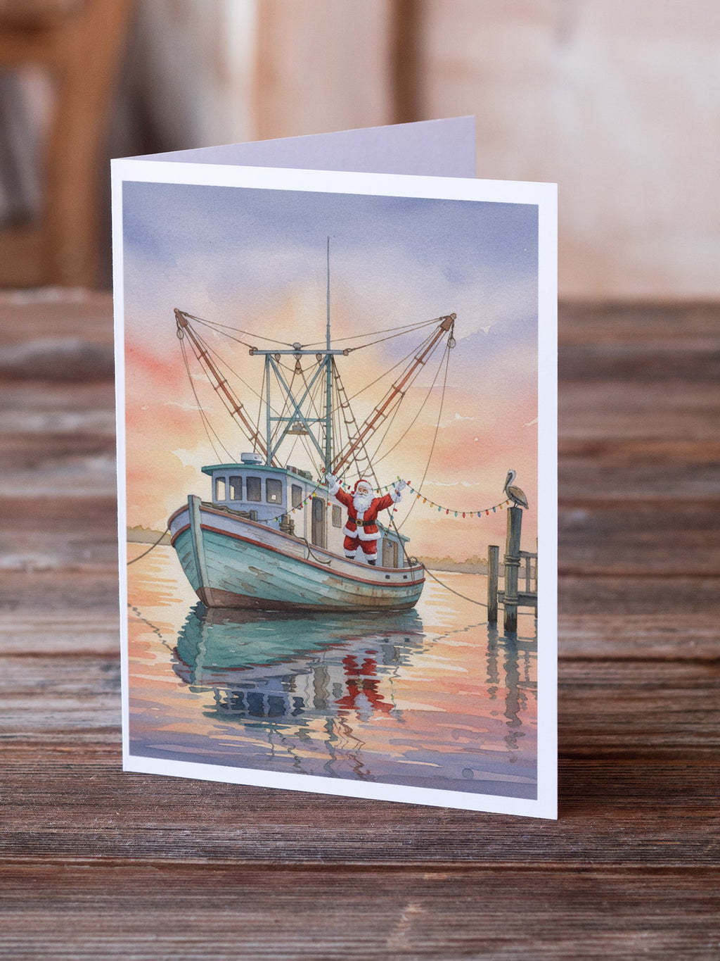 Cajun Santa Claus Decorating a Shrimp Boat Christmas Greeting Cards Pack of 8 Blank Cards with Envelopes Whimsical A7 Size 5x7