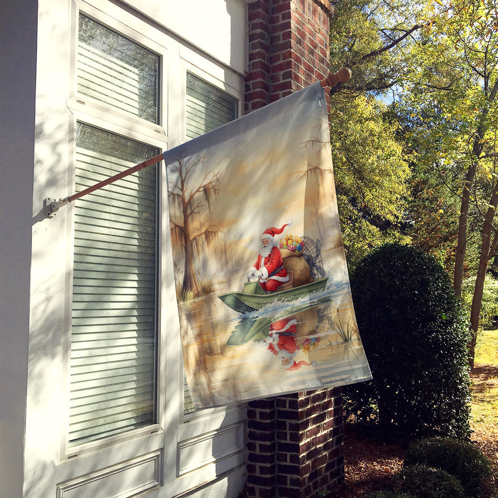 Cajun Santa Claus Delivering Gifts by Airboat Christmas House Flag 28x40 Porch Sleeve Pole Decorative Outside Yard Banner Artwork Wall Hanging, Polyester