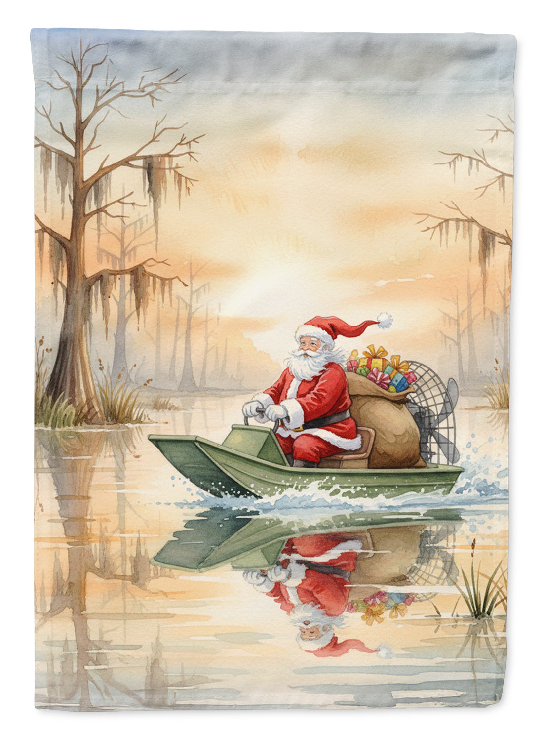 Cajun Santa Claus Delivering Gifts by Airboat Christmas Garden Flag Mailbox Decorative Yard Banner Outside Patio Artwork for Flower Beds, Garden Size, Multicolor