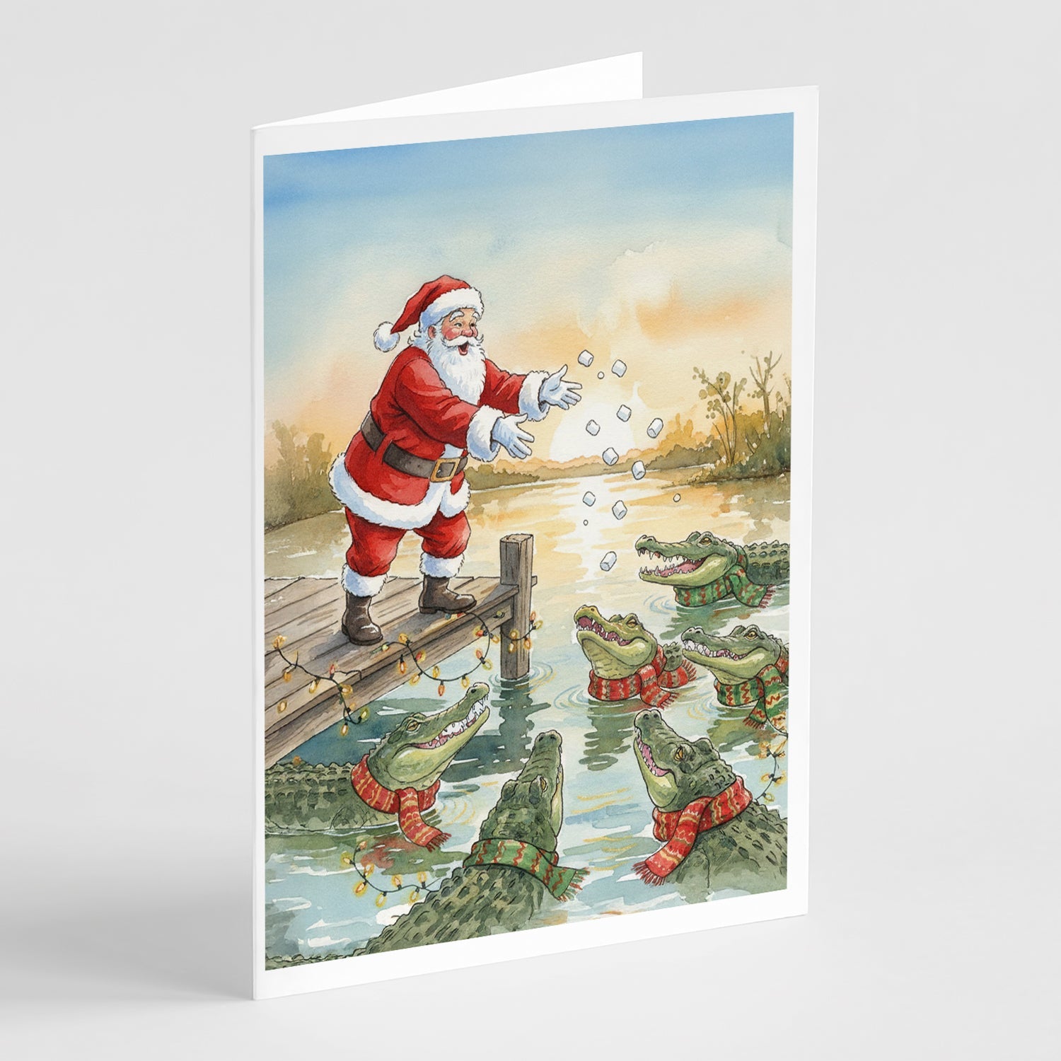 Cajun Santa Claus Feeding the Gators Christmas Greeting Cards Pack of 8 Blank Cards with Envelopes Whimsical A7 Size 5x7