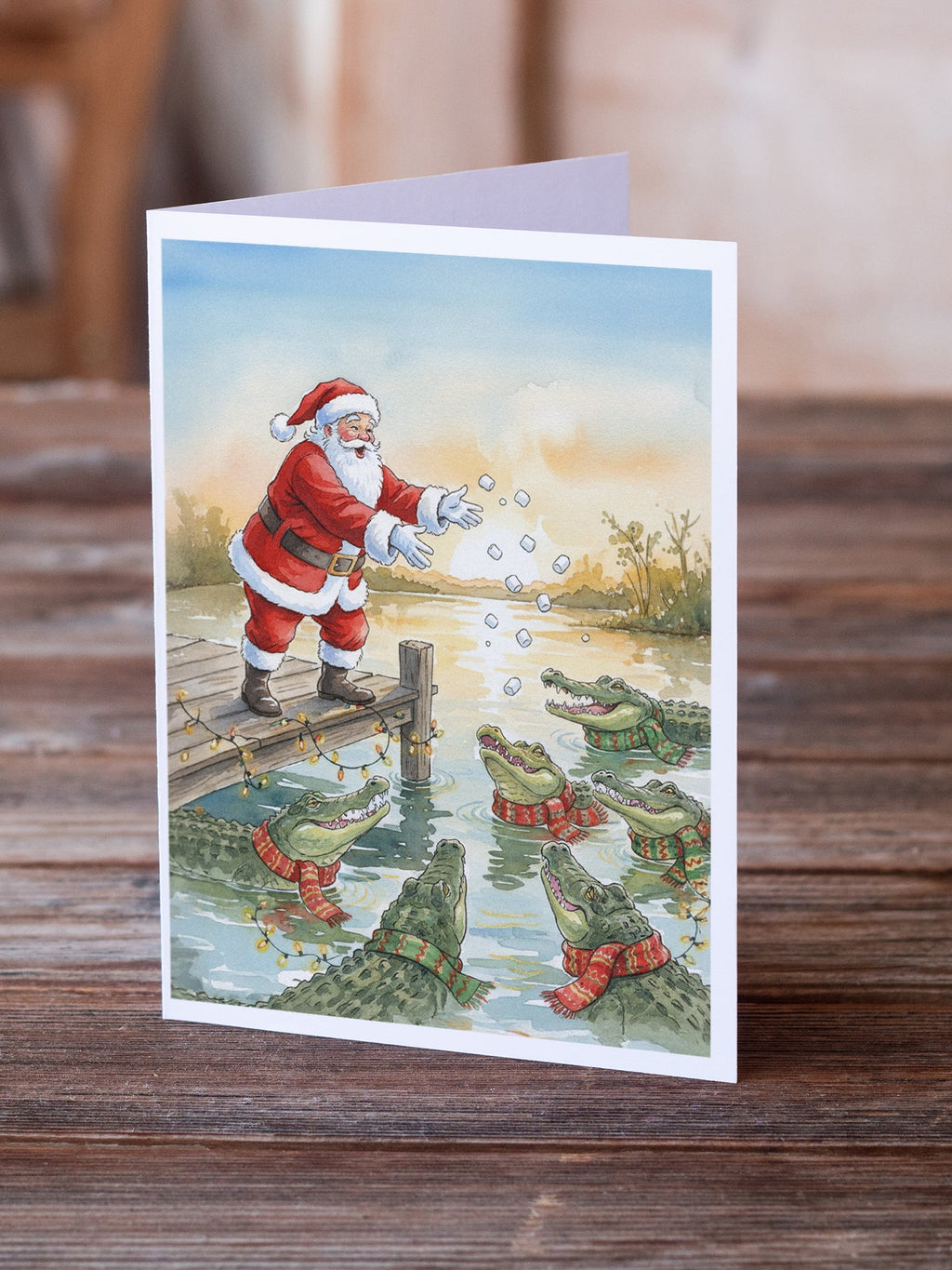 Cajun Santa Claus Feeding the Gators Christmas Greeting Cards Pack of 8 Blank Cards with Envelopes Whimsical A7 Size 5x7