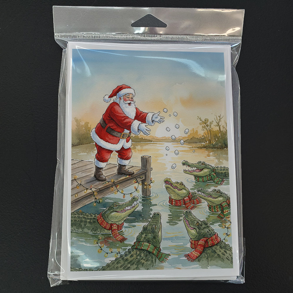 Cajun Santa Claus Feeding the Gators Christmas Greeting Cards Pack of 8 Blank Cards with Envelopes Whimsical A7 Size 5x7