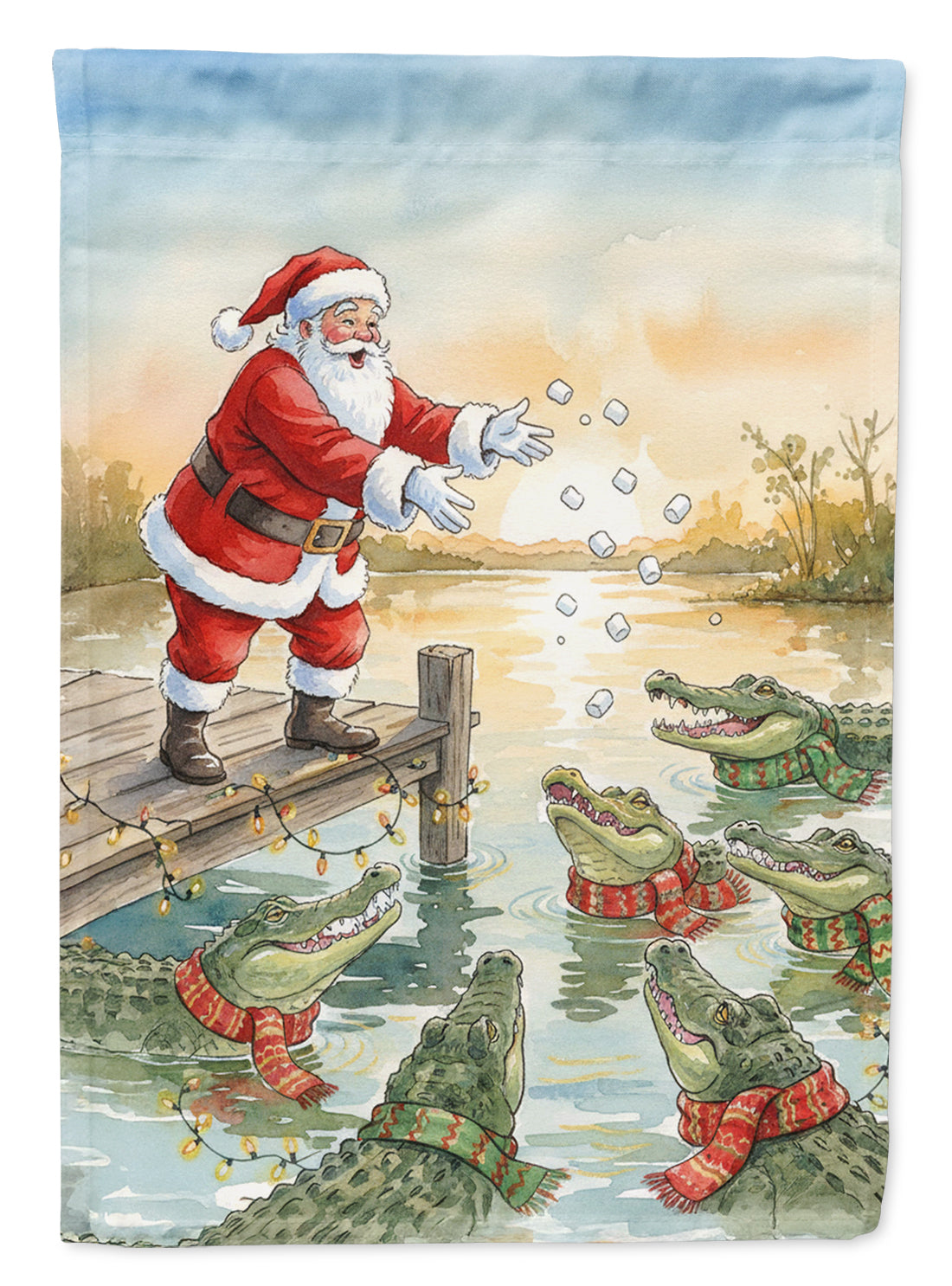 Cajun Santa Claus Feeding the Gators Christmas Garden Flag Mailbox Decorative Yard Banner Outside Patio Artwork for Flower Beds, Garden Size, Multicolor
