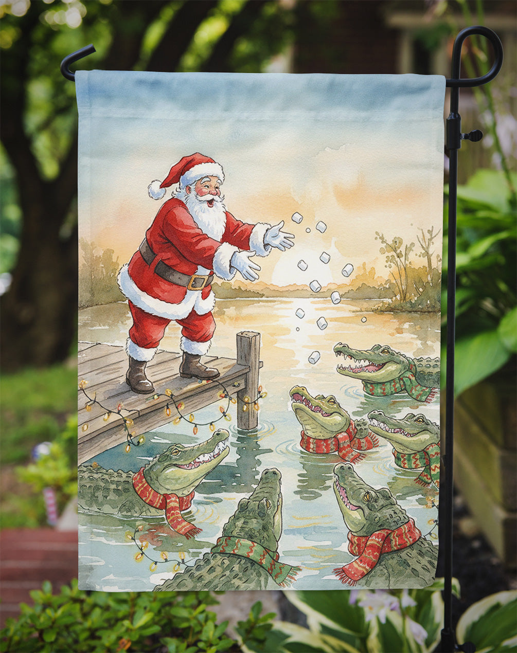 Cajun Santa Claus Feeding the Gators Christmas Garden Flag Mailbox Decorative Yard Banner Outside Patio Artwork for Flower Beds, Garden Size, Multicolor
