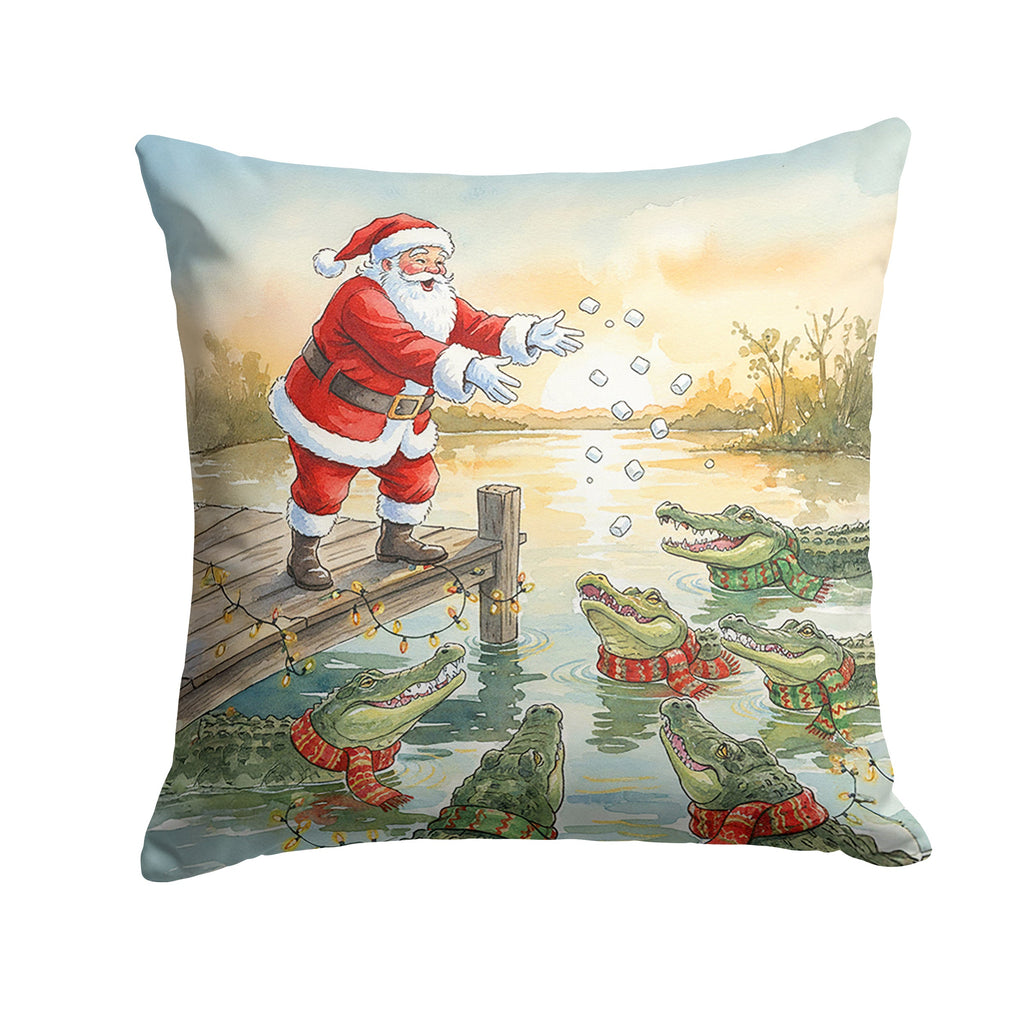 Cajun Santa Claus Feeding the Gators Christmas Decorative Throw Pillow 14x14 Indoor Outdoor Accent Cushion, Fabric Cover with Insert for Sofa, Bed, Porch & Living Room
