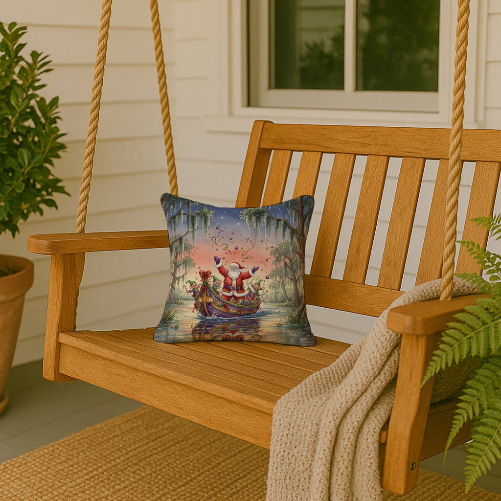 Cajun Santa Claus in the Bayou Christmas Parade Christmas Decorative Throw Pillow 14x14 Indoor Outdoor Accent Cushion, Fabric Cover with Insert for Sofa, Bed, Porch & Living Room