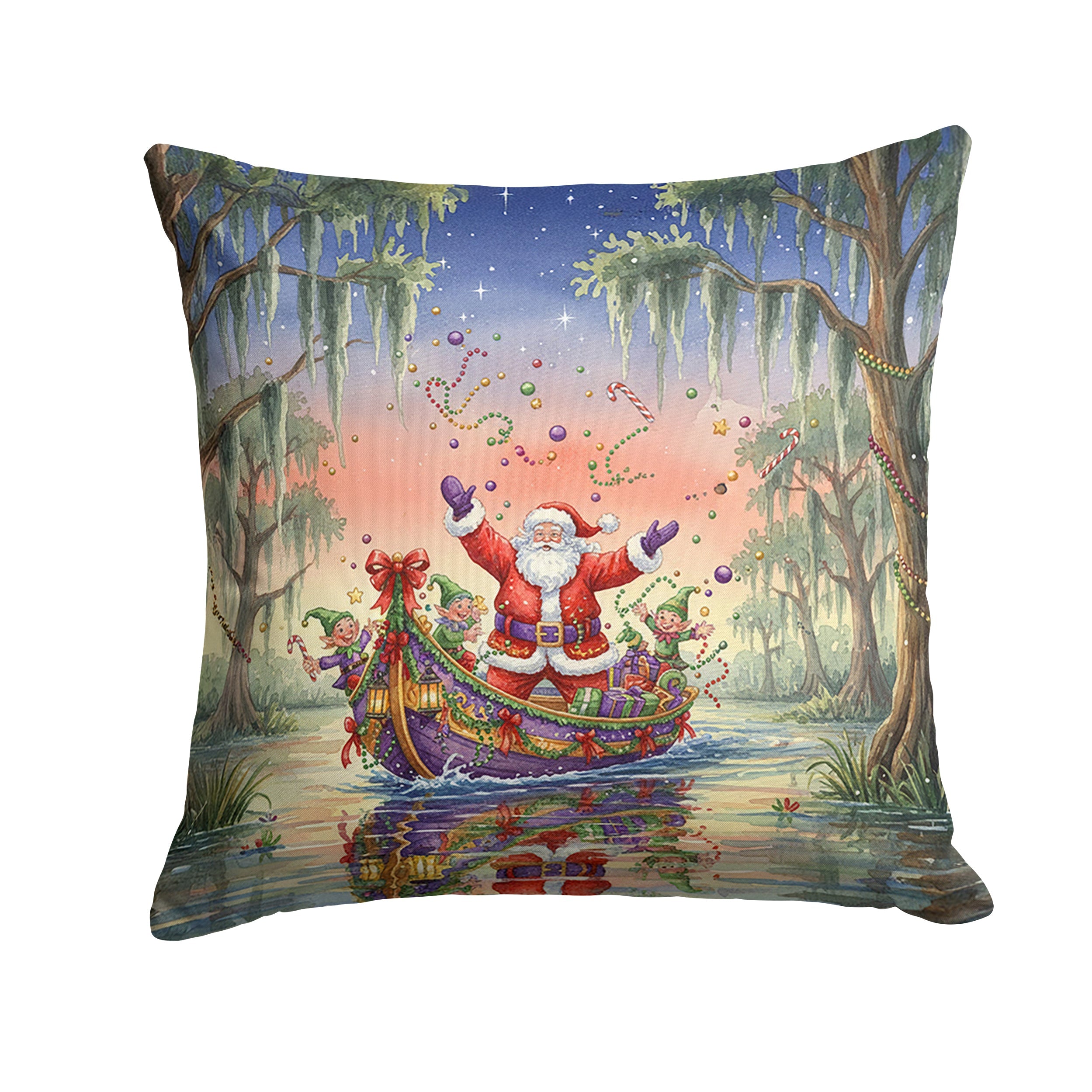 Cajun Santa Claus in the Bayou Christmas Parade Christmas Decorative Throw Pillow 18x18 Indoor Outdoor Accent Cushion, Fabric Cover with Insert for Sofa, Bed, Porch & Living Room