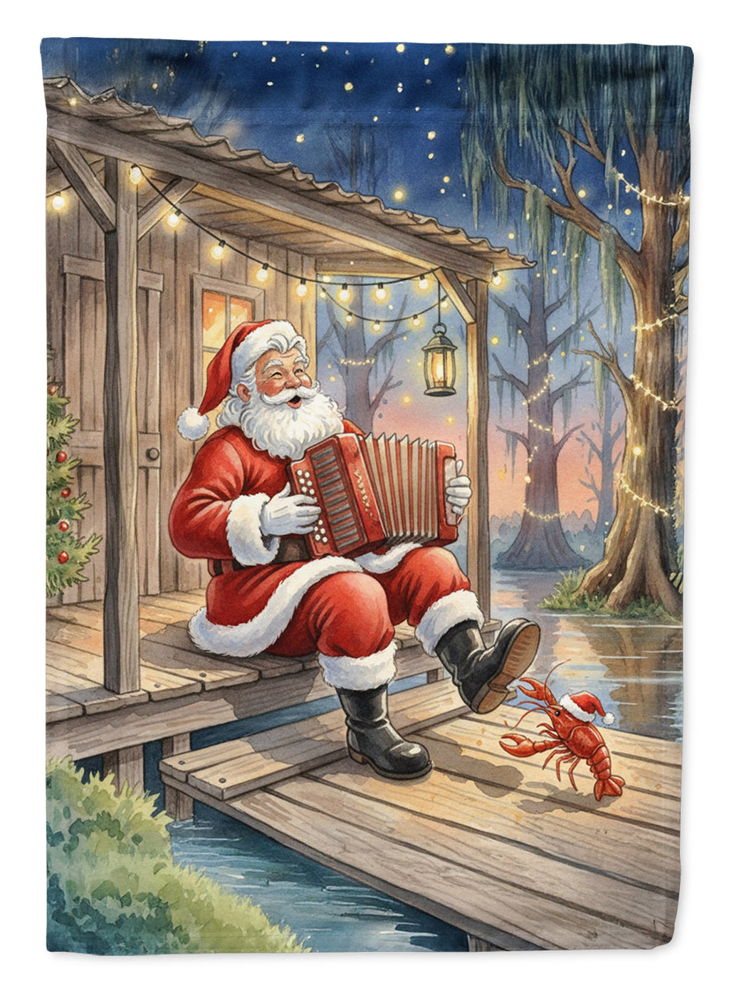 Cajun Santa Claus Playing Zydeco Christmas House Flag 28x40 Porch Sleeve Pole Decorative Outside Yard Banner Artwork Wall Hanging, Polyester