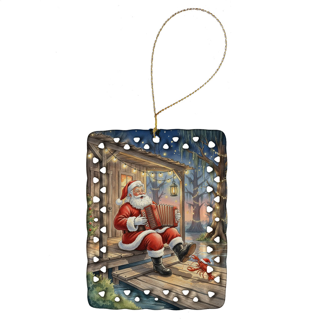 Cajun Santa Claus Playing Zydeco Christmas Porcelain Ornament Christmas Tree Hanging Decorations for Home Christmas Holiday, Rectangle, Gift, Multicolor