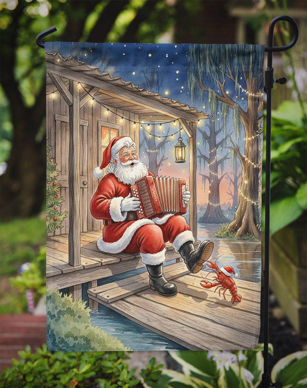 Cajun Santa Claus Playing Zydeco Christmas Garden Flag Mailbox Decorative Yard Banner Outside Patio Artwork for Flower Beds, Garden Size, Multicolor