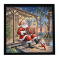 Cajun Santa Claus Playing Zydeco Christmas Framed Metal Print Bathroom, Kitchen, Office, Home Decor Wall Art Ready to Hang, Square, 8X8