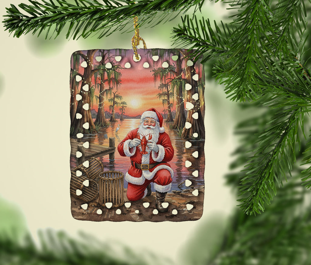 Cajun Santa Claus with Crawfish Christmas Porcelain Ornament Christmas Tree Hanging Decorations for Home Christmas Holiday, Rectangle, Gift, Multicolor