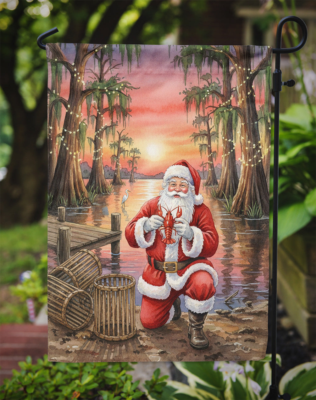Cajun Santa Claus with Crawfish Christmas Garden Flag Mailbox Decorative Yard Banner Outside Patio Artwork for Flower Beds, Garden Size, Multicolor