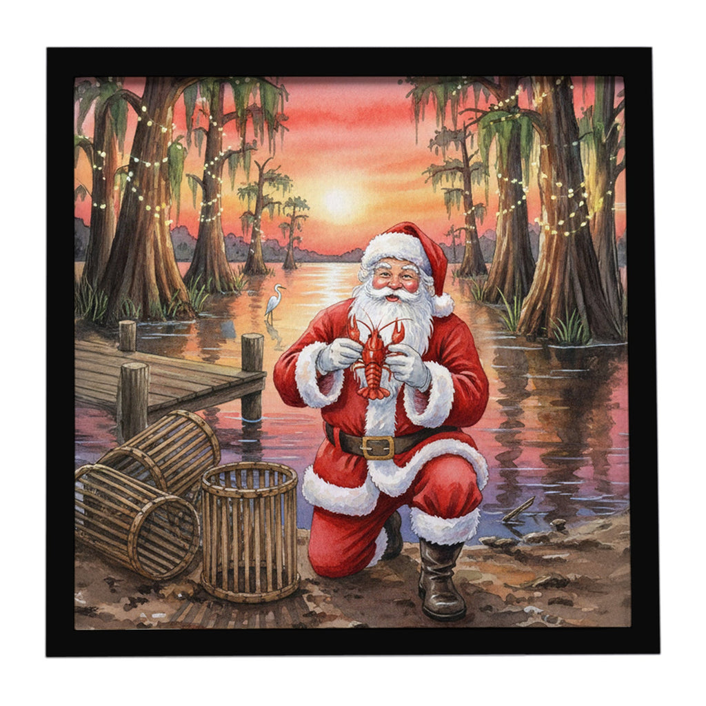 Cajun Santa Claus with Crawfish Christmas Framed Metal Print Bathroom, Kitchen, Office, Home Decor Wall Art Ready to Hang, Square, 8X8