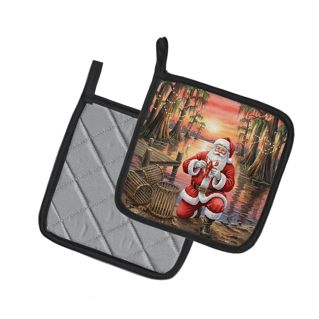 Cajun Santa Claus with Crawfish Christmas Pot Holder Set of 2 Heat Resistant Quilted Hot Pads 7.5 x 7.5 Inch, Insulated Kitchen Trivets for Cooking & Baking