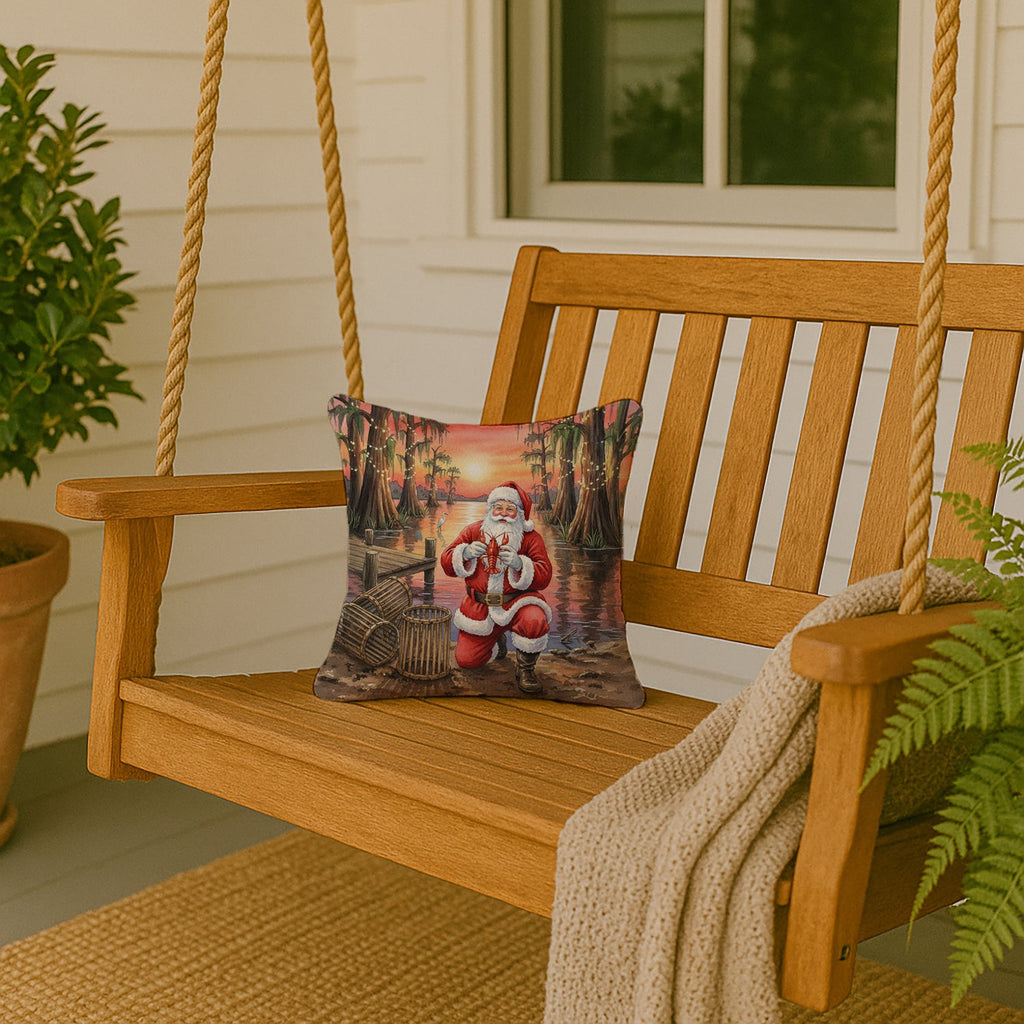 Cajun Santa Claus with Crawfish Christmas Decorative Throw Pillow 14x14 Indoor Outdoor Accent Cushion, Fabric Cover with Insert for Sofa, Bed, Porch & Living Room