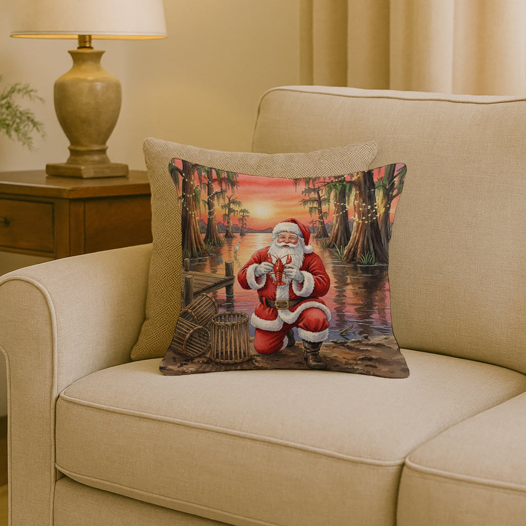 Cajun Santa Claus with Crawfish Christmas Decorative Throw Pillow 18x18 Indoor Outdoor Accent Cushion, Fabric Cover with Insert for Sofa, Bed, Porch & Living Room