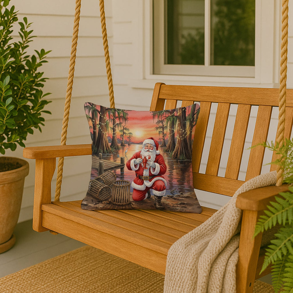 Cajun Santa Claus with Crawfish Christmas Decorative Throw Pillow 18x18 Indoor Outdoor Accent Cushion, Fabric Cover with Insert for Sofa, Bed, Porch & Living Room