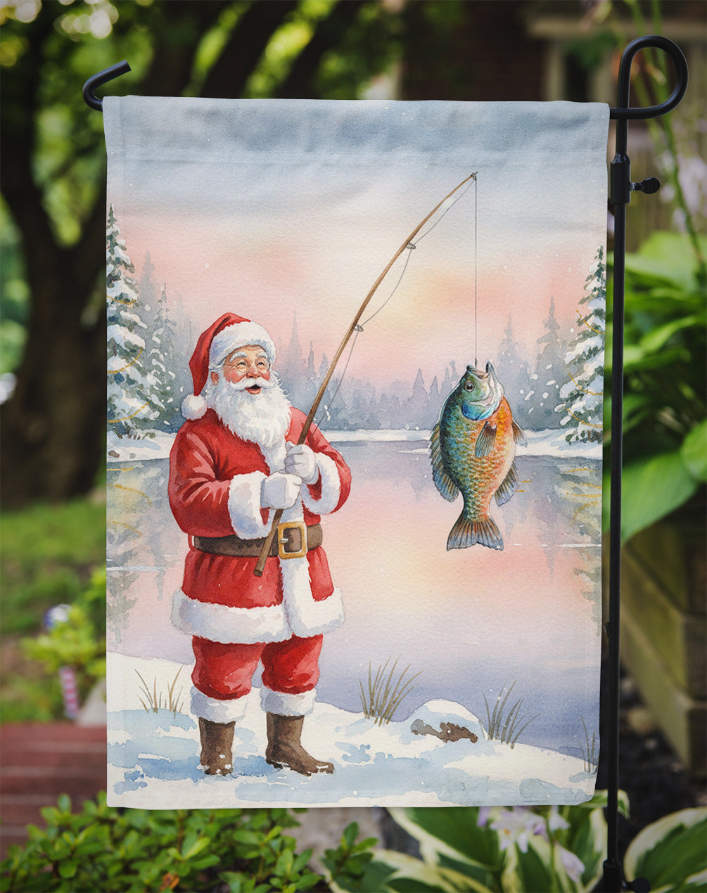 Fishing Santa Claus with Bluegill Christmas Garden Flag Mailbox Decorative Yard Banner Outside Patio Artwork for Flower Beds, Garden Size, Multicolor