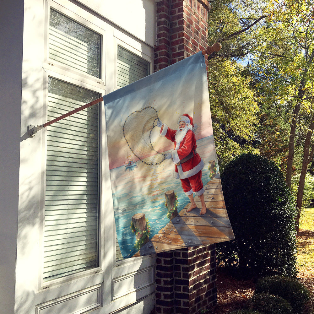 Fishing Santa Claus with Castnet Christmas House Flag 28x40 Porch Sleeve Pole Decorative Outside Yard Banner Artwork Wall Hanging, Polyester