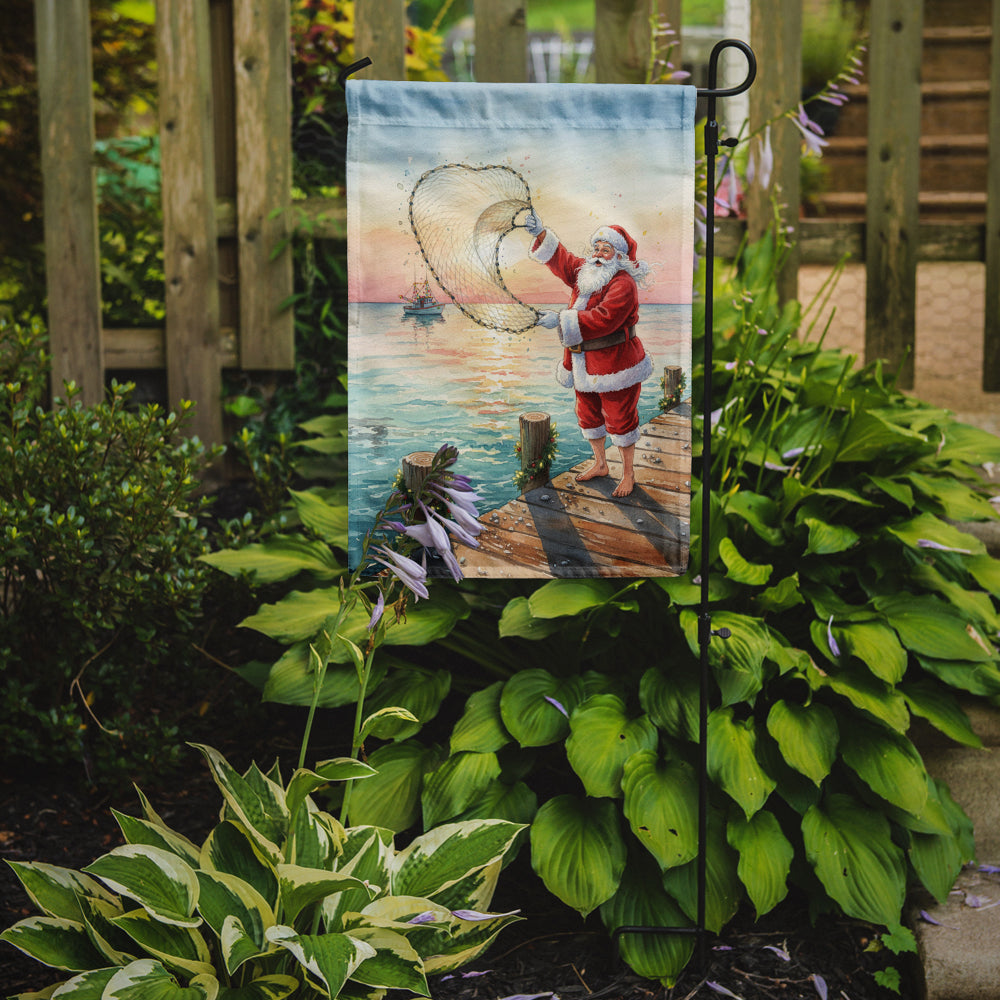 Fishing Santa Claus with Castnet Christmas Garden Flag Mailbox Decorative Yard Banner Outside Patio Artwork for Flower Beds, Garden Size, Multicolor