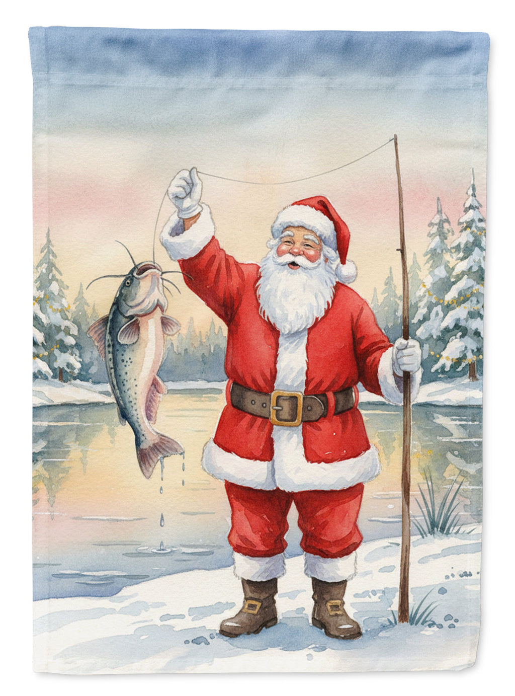 Fishing Santa Claus with Catfish Christmas Garden Flag Mailbox Decorative Yard Banner Outside Patio Artwork for Flower Beds, Garden Size, Multicolor