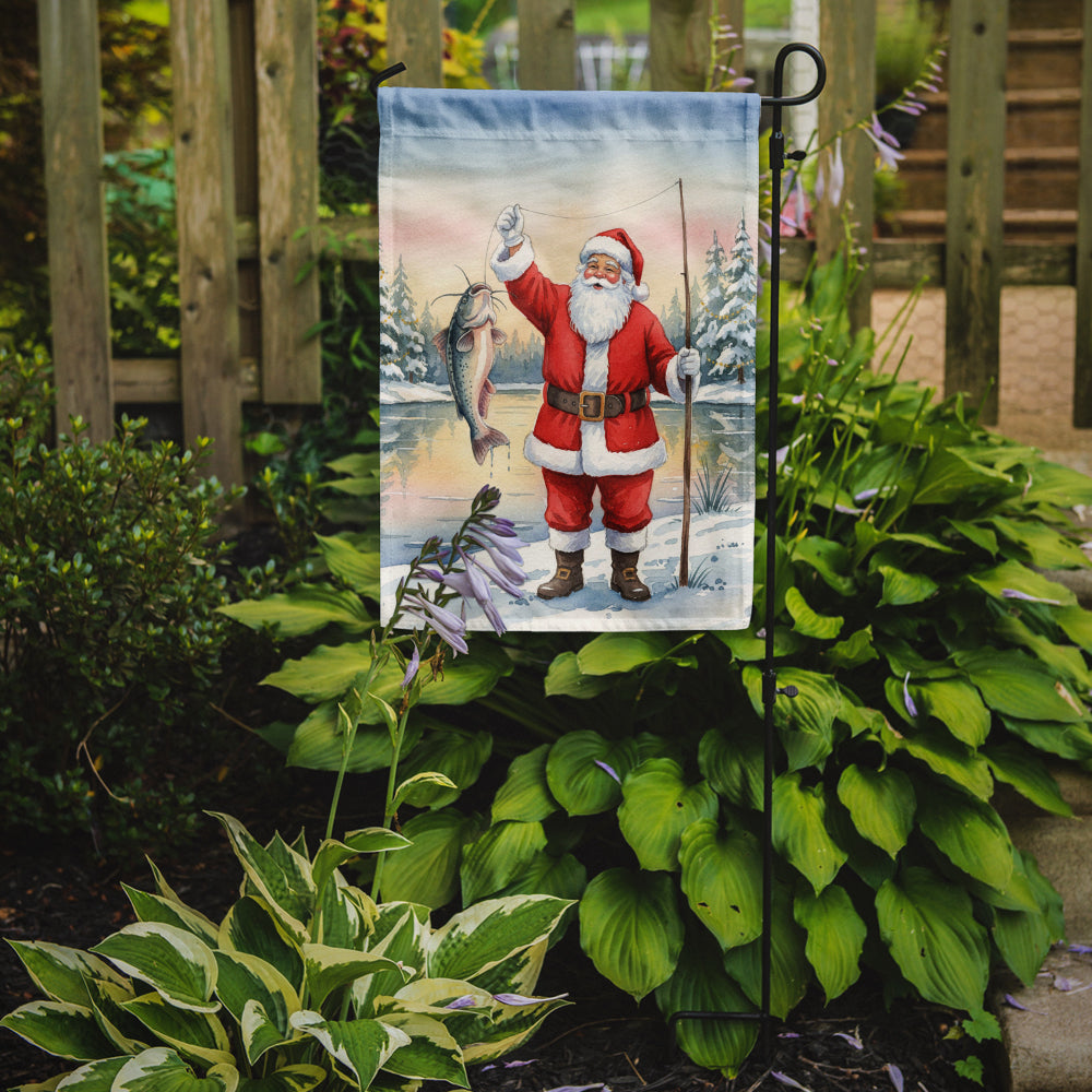 Fishing Santa Claus with Catfish Christmas Garden Flag Mailbox Decorative Yard Banner Outside Patio Artwork for Flower Beds, Garden Size, Multicolor