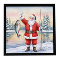 Fishing Santa Claus with Catfish Christmas Framed Metal Print Bathroom, Kitchen, Office, Home Decor Wall Art Ready to Hang, Square, 8X8