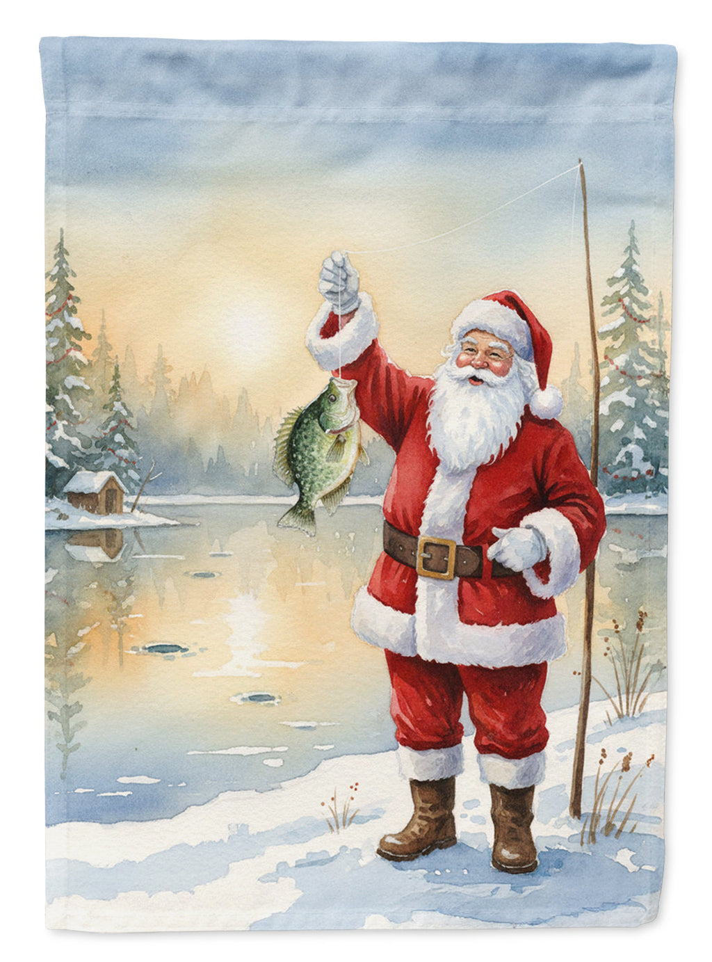 Fishing Santa Claus with Crappie Christmas House Flag 28x40 Porch Sleeve Pole Decorative Outside Yard Banner Artwork Wall Hanging, Polyester