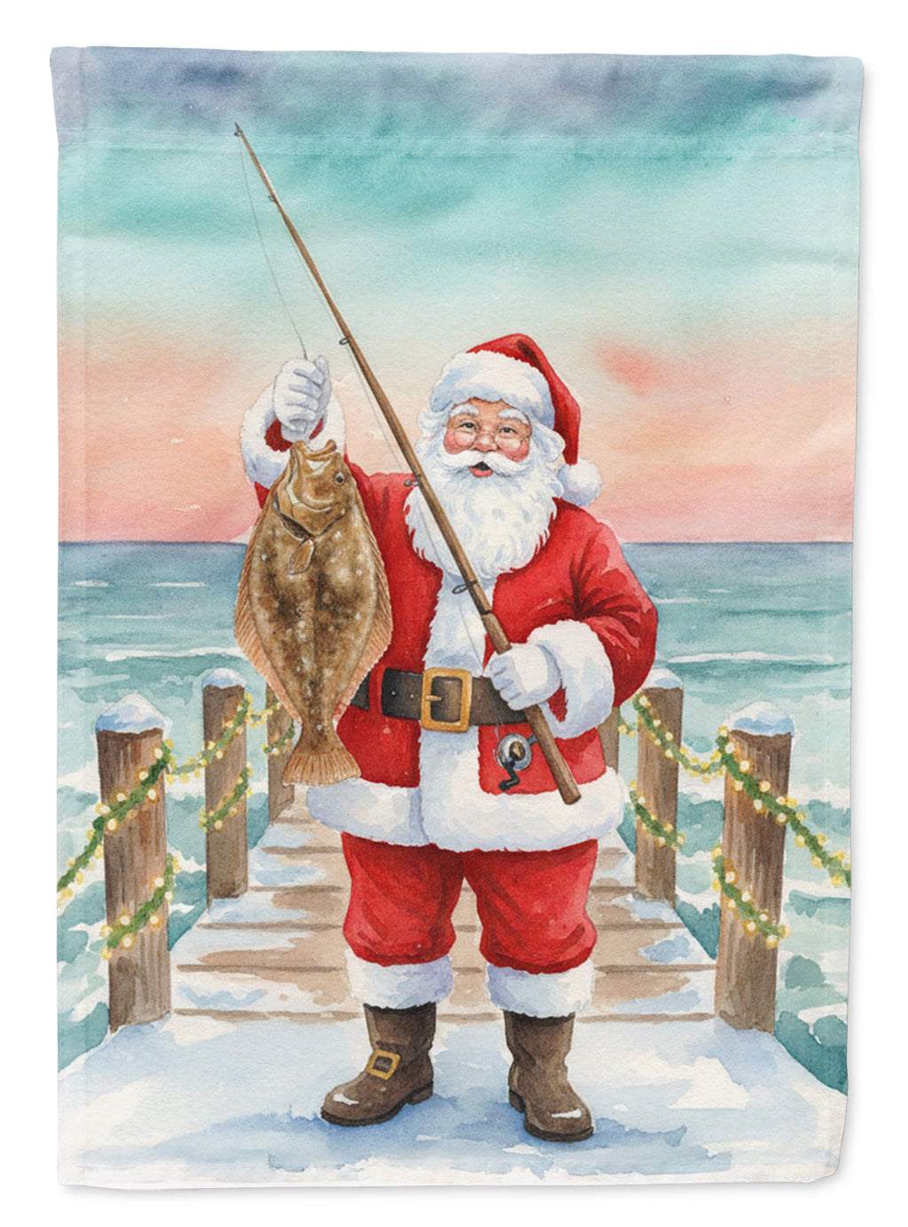 Fishing Santa Claus with Flounder Christmas Garden Flag Mailbox Decorative Yard Banner Outside Patio Artwork for Flower Beds, Garden Size, Multicolor