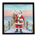 Fishing Santa Claus with Flounder Christmas Framed Metal Print Bathroom, Kitchen, Office, Home Decor Wall Art Ready to Hang, Square, 8X8