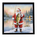 Fishing Santa Claus with Largemouth Bass Christmas Framed Metal Print Bathroom, Kitchen, Office, Home Decor Wall Art Ready to Hang, Square, 8X8